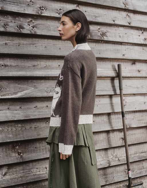 Daisy Street x Moomin zip up knit jumper with high neck in brown, 3 of 4