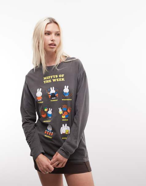 Daisy Street x Nijntje - Oversized T-shirt met lange mouwen en grafische 'Days of the week' print van nijntje in antracietgrijs - view 1