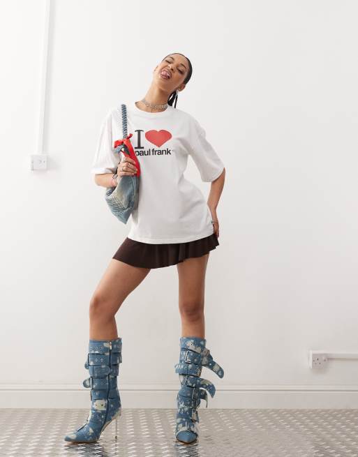 Daisy Street x Paul Frank I heart oversized t-shirt in white, 3 of 4