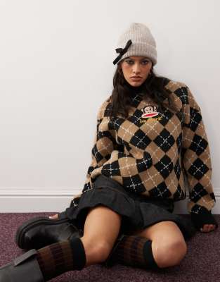 Daisy Street x Paul Frank knitted argyle jumper with embroidered logo