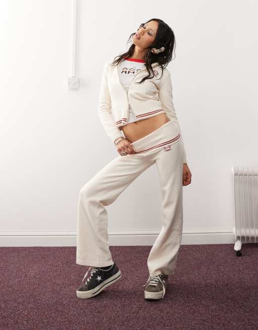 Daisy Street x Paul Frank knitted fold over flared pants with embroidery detail (part of a set)