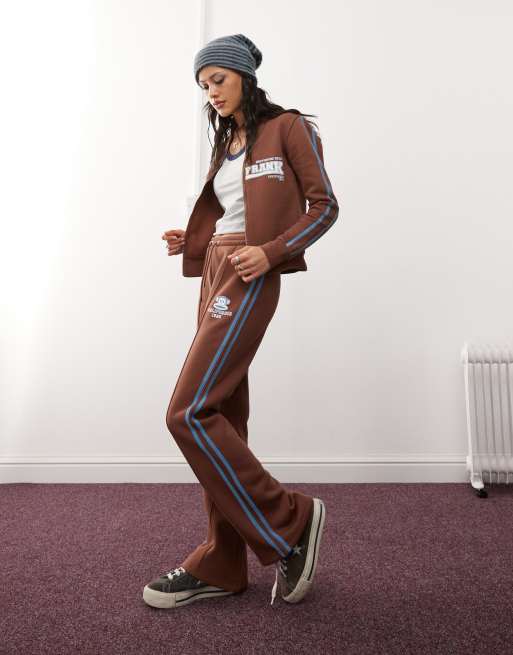 Daisy Street x Paul Frank piping detail low rise wide leg pants in brown (part of a set)