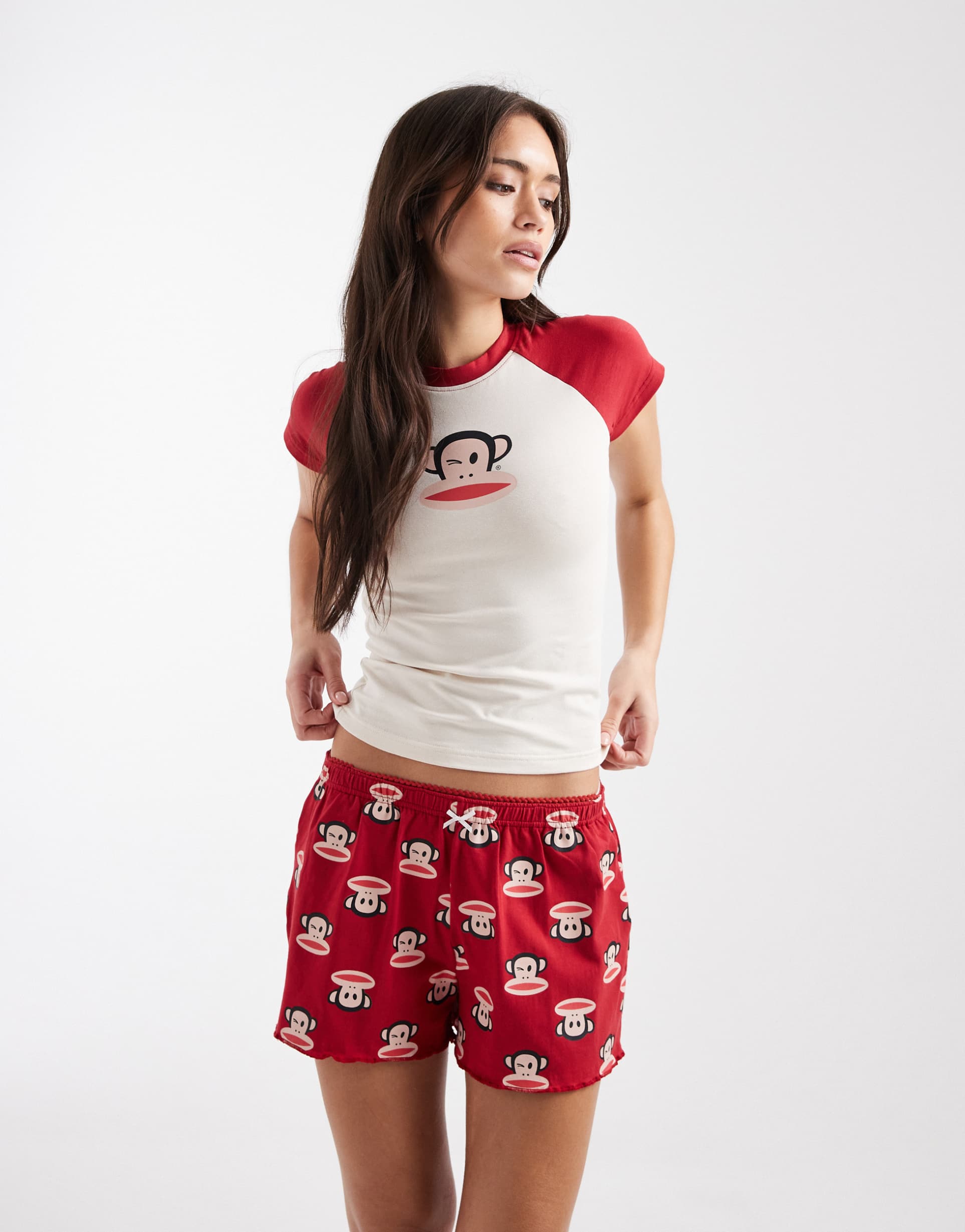 daisy street x paul frank top and shorts pajama set in red