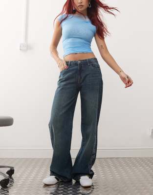 Daisy Street x Paul Frank wide leg denim jeans with diamante