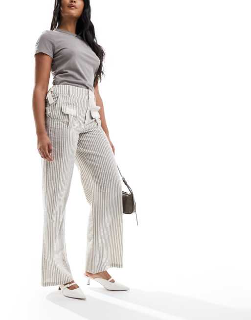 Daisy Street - Y2K broek met lage taille, zakken met gesp en kakikleurige strepen