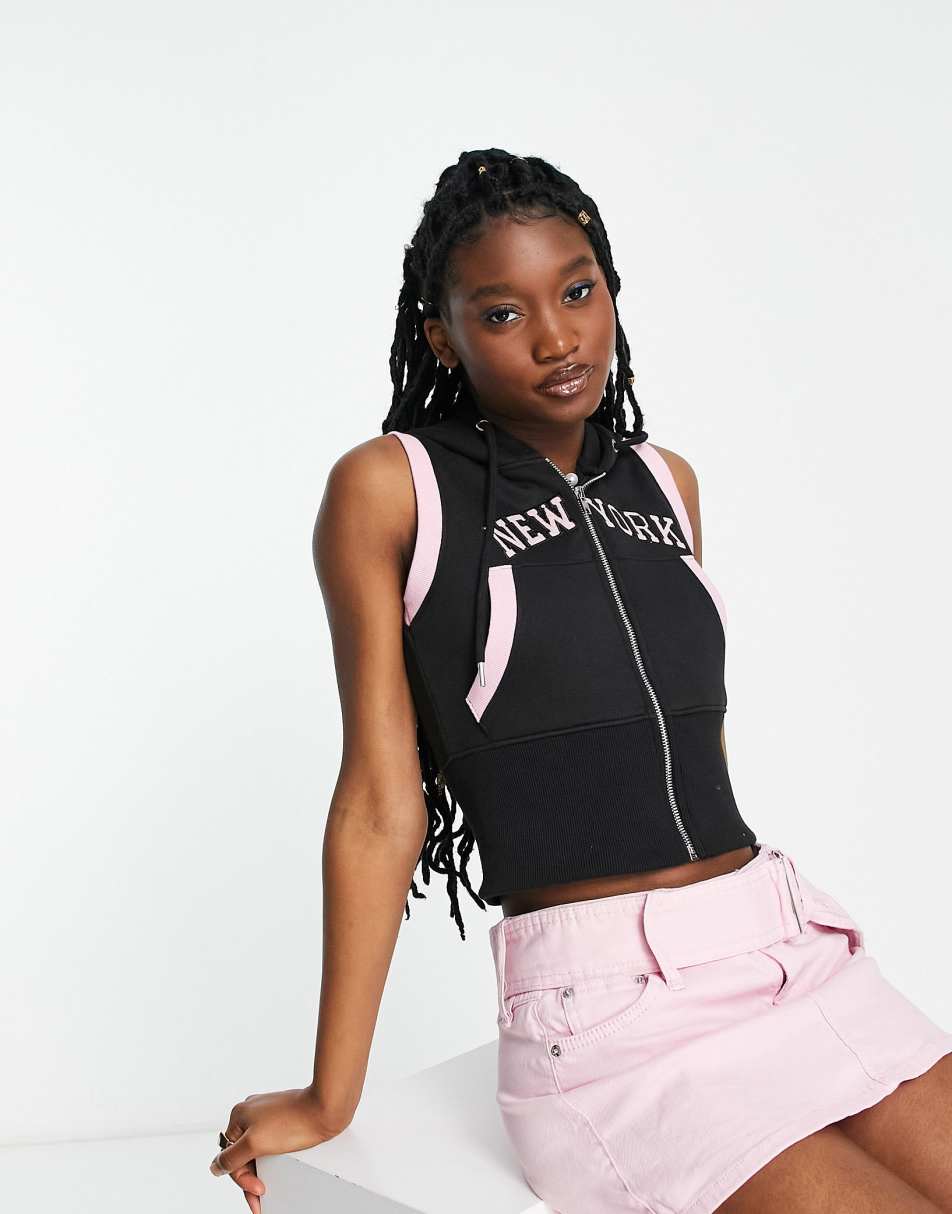 Daisy Street Y2K crop sleeveless NY hoodie