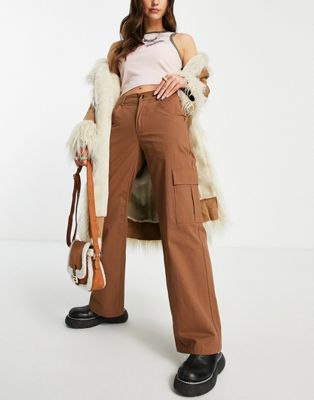 Daisy Street Y2K low rise cargo trousers in washed chocolate