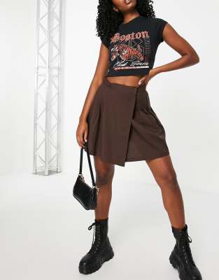 Daisy Street Y2k Mini Pleated Tennis Skirt In Brown ModeSens