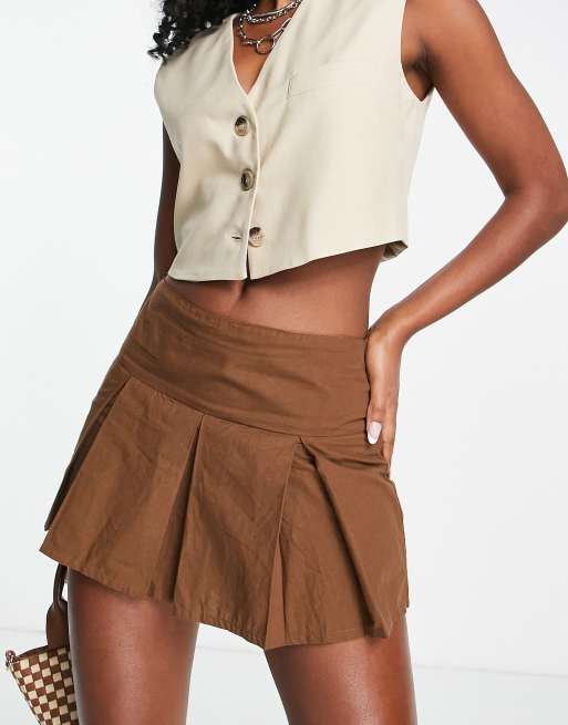 Daisy Street – Y2K –Mini-Skort in Braun mit A-Linie und Zierfalten