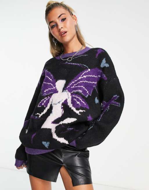 Daisy Street Y2K oversized knitted jumper with fairy graphic