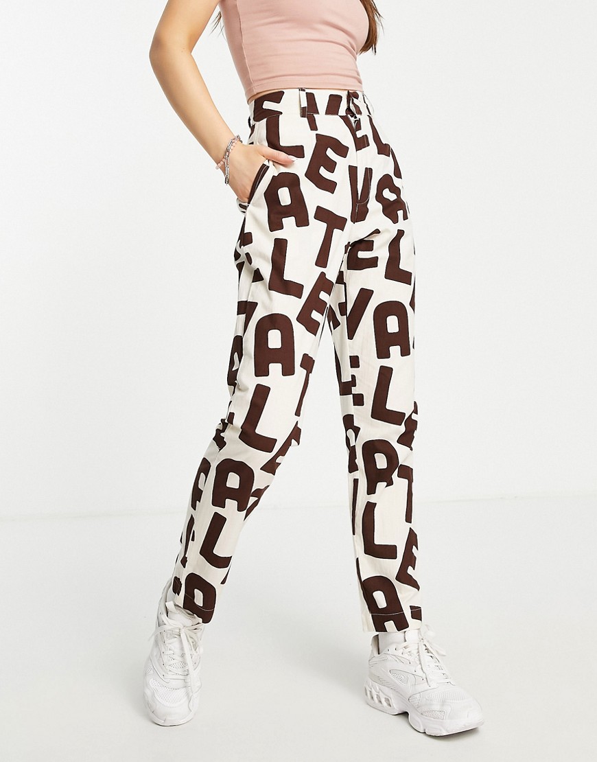Daisy Street Y2k Relaxed Fit Trousers In Text Graphic Print-Multi