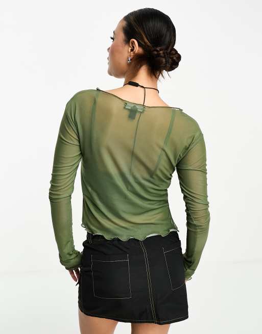 Daisy Street - Y2K top van mesh met dubbele laag in groen, 2 van 4
