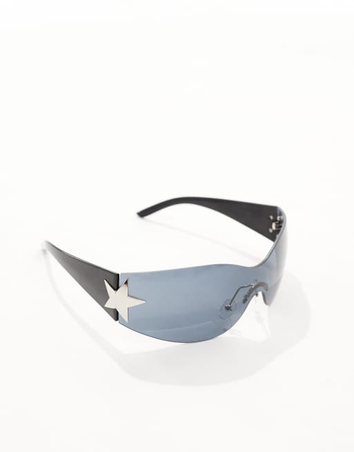 Daisy Street Y2K wrap around rimless sunglasses with metallic