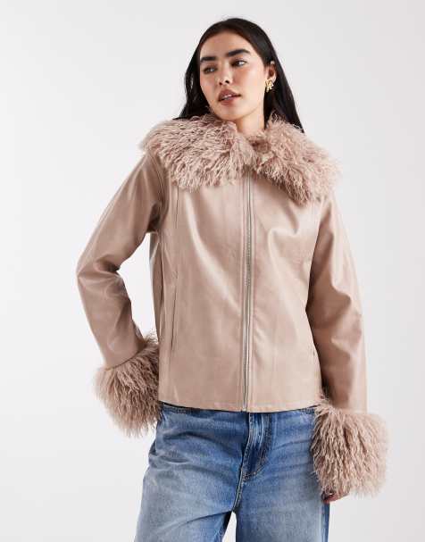 Daisy Street zip through boxy jacket with faux fur trims