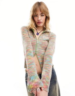 Daisy Street zip front fitted cardigan in space dye knit