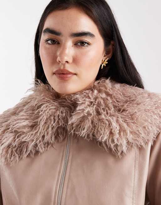 Daisy Street zip through boxy jacket with faux fur trims, 4 of 4