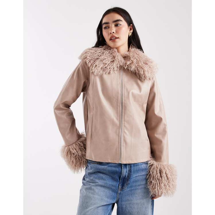 Daisy Street zip up boxy jacket with faux fur trims | ASOS