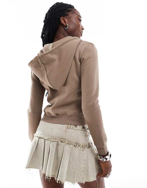 Daisy Street zip up hoodie with copenhagen frayed applique