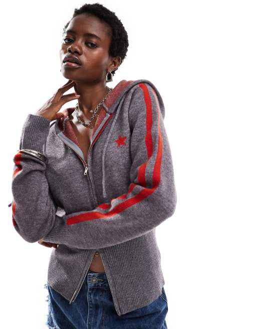 Daisy Street zip up intarsia knit cardigan