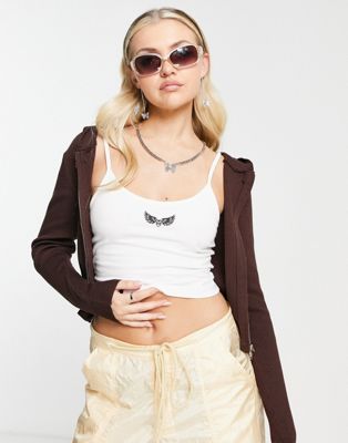 Daisy Street zip up knit cardigan in brown