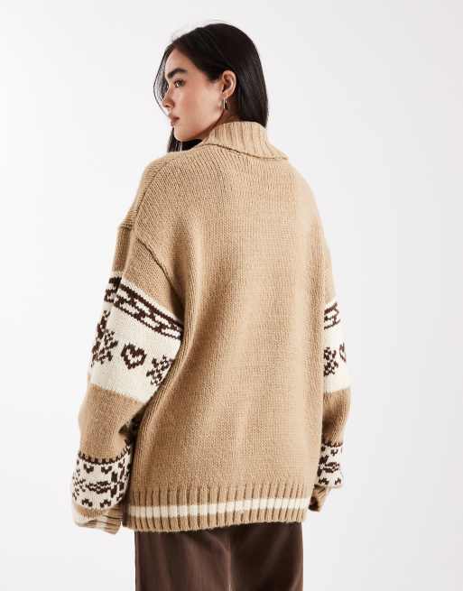 Daisy Street zip up oversized cardigan with bunny graphic in