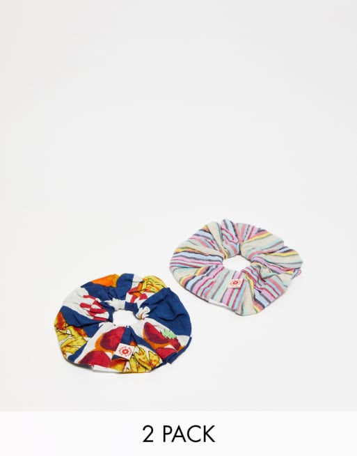 Damson Madder – 2er-Pack Oversize-Scrunchies aus Baumwolle mit verwaschenem Vintage-Print 