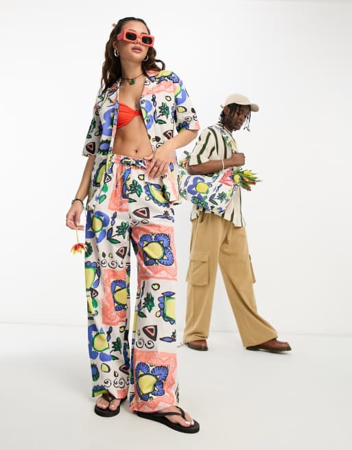 Damson Madder abstract print wide leg trouser co-ord in multi 