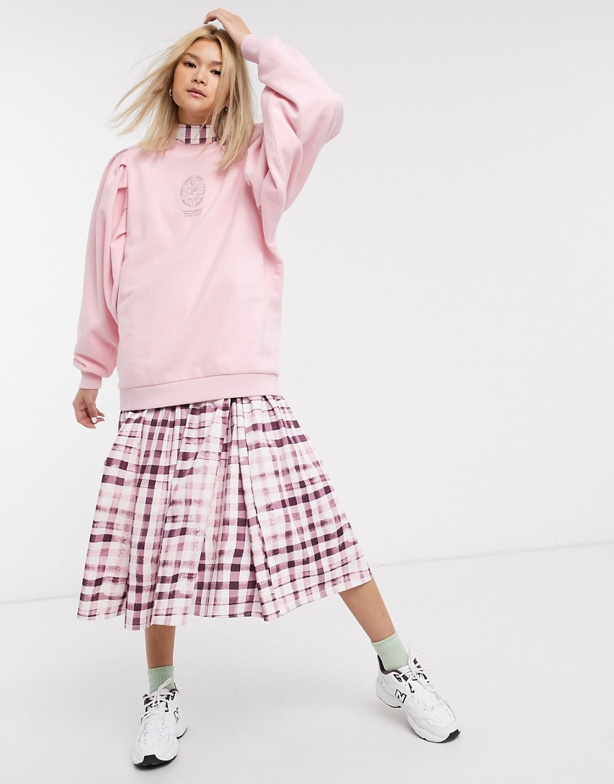 Damson Madder - afslappet sweatshirt med ekstreme ærmer og print på front og ryg i økologisk bomuld-Pink