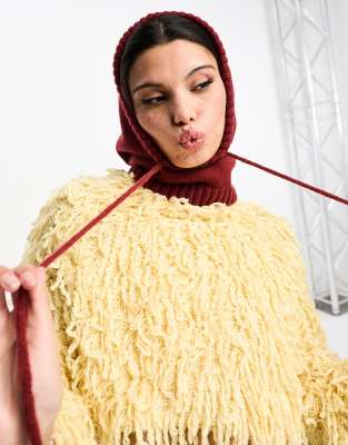 Damson Madder Damson Madder balaclava snood with drawstring tie in dark red