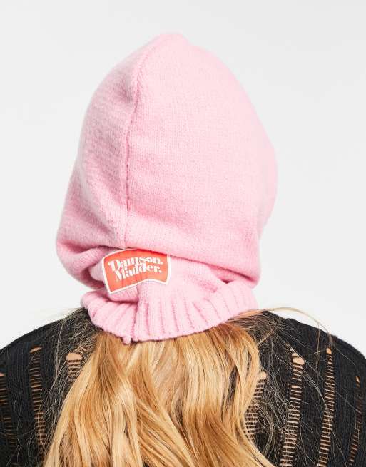 Damson Madder balaclava snood with drawstring tie in pink, 4 of 4