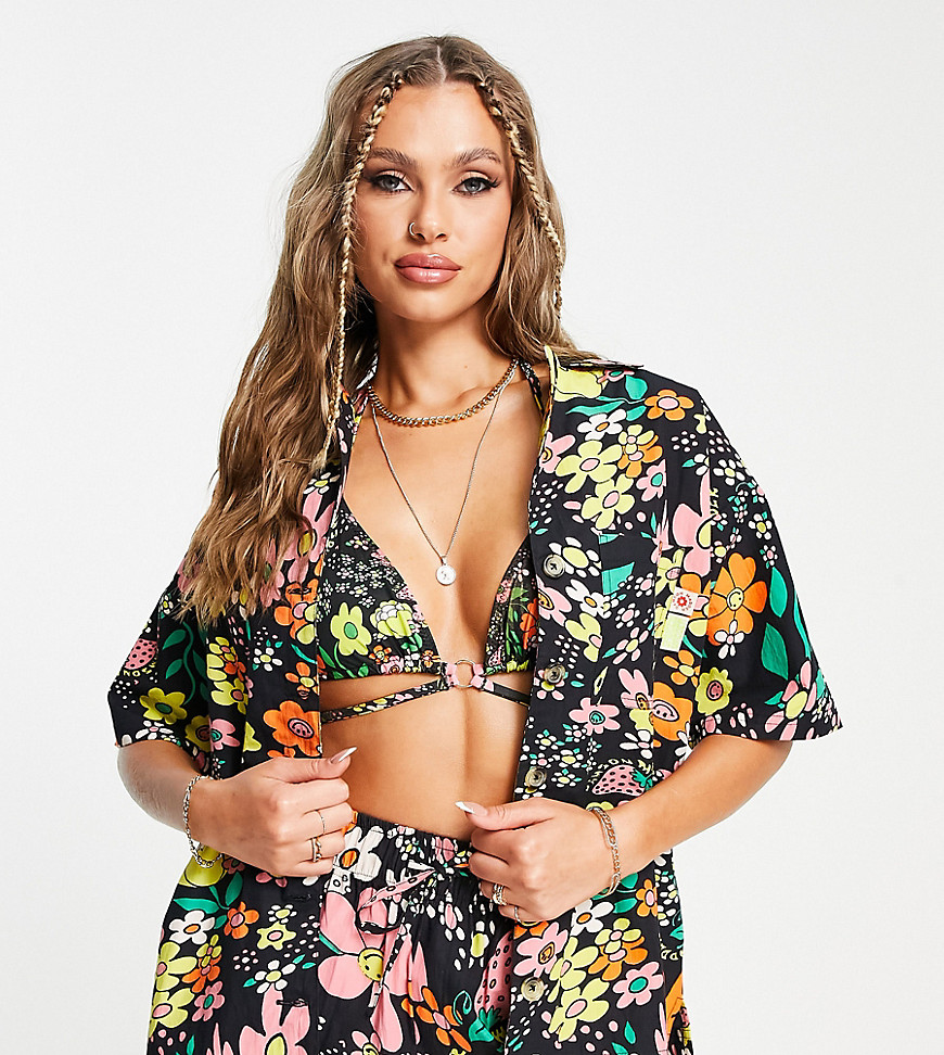 Damson Madder beach shirt co-ord in floral print-Multi