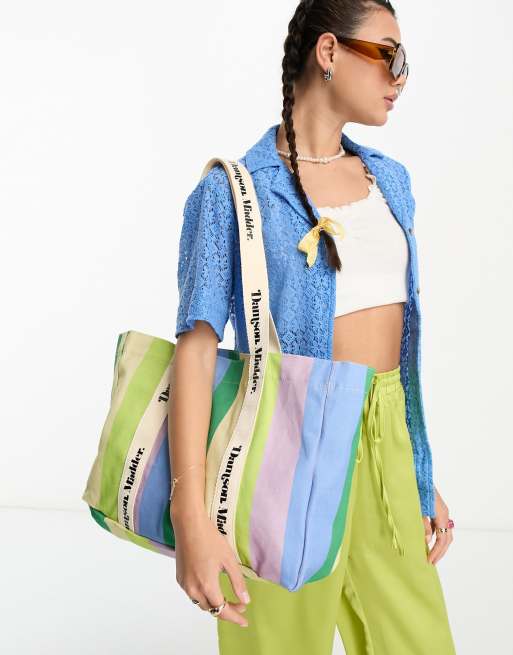 Damson Madder - Borsa shopping a righe pastelli in tela di cotone