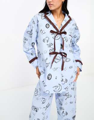 Damson Madder Bridgette pyjama set in baby blue print - ASOS Price Checker