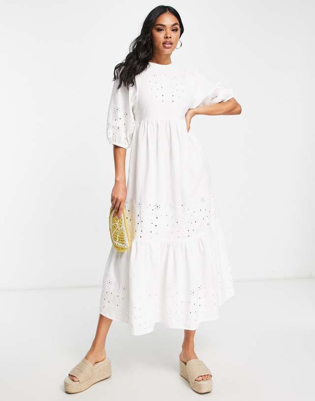 Damson Madder - broderie maxi beach summer dress in white