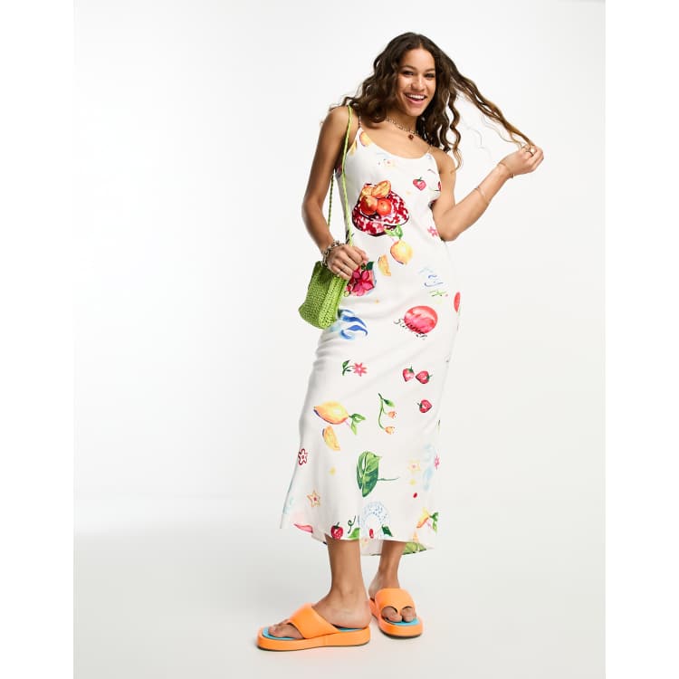 Damson Madder calypso print maxi slip dress in white ASOS