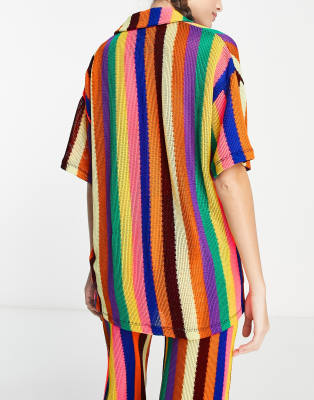 Camicia a righe multicolore in maglia testurizzata in coordinato - Damson Madder Camicia donna  - immagine3