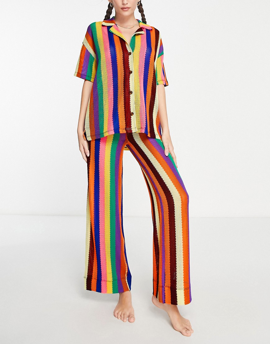 Camicia a righe multicolore in maglia testurizzata in coordinato - Damson Madder Camicia donna  - immagine1