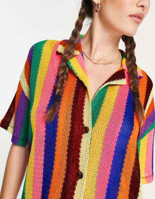 Camicia a righe multicolore in maglia testurizzata in coordinato - Damson Madder Camicia donna  - immagine2