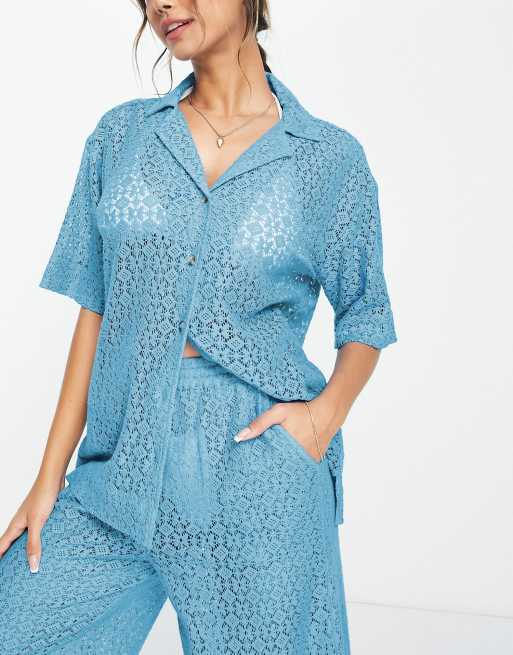 Damson Madder chloe co-ord shirt in cobalt blue