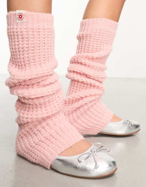 Plus Size Leg Warmers for Women- Baby Pink & White