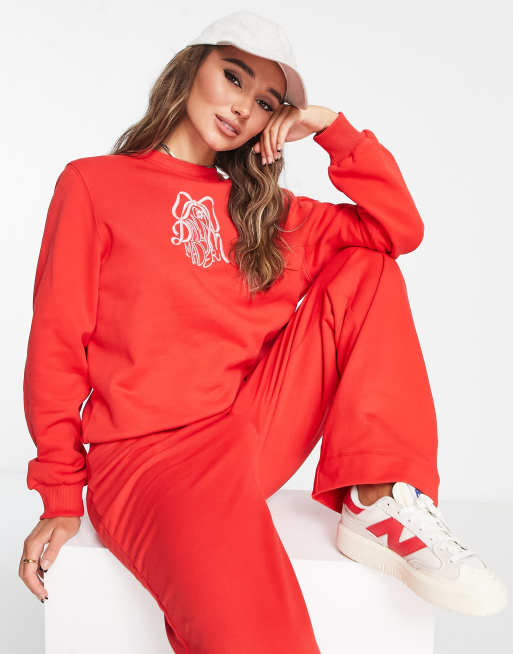 Damson Madder cotton bow back embroidered sweater in red (part of a set)
