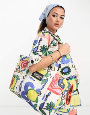 Damson Madder cotton canvas tote bag in abstract print-Multi