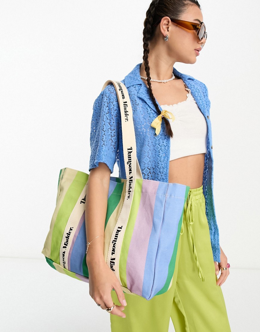Damson Madder cotton canvas tote bag in pastel stripe-Multi