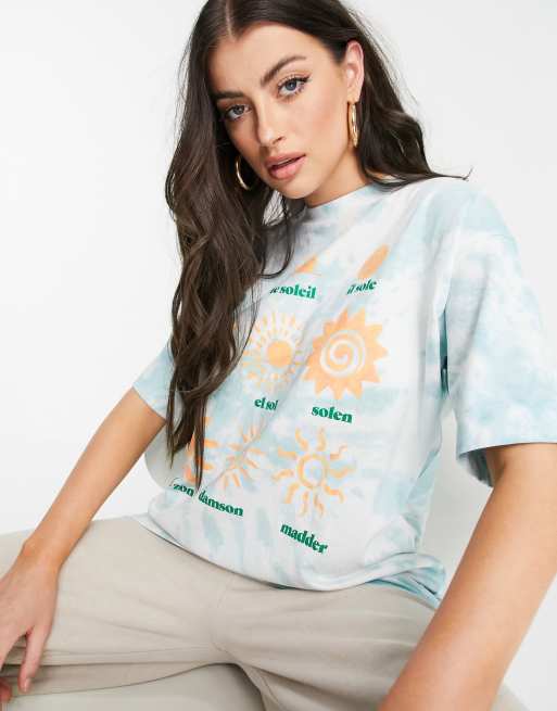 Damson Madder cotton oversized t-shirt in tie dye with sun graphics, 3 of 4