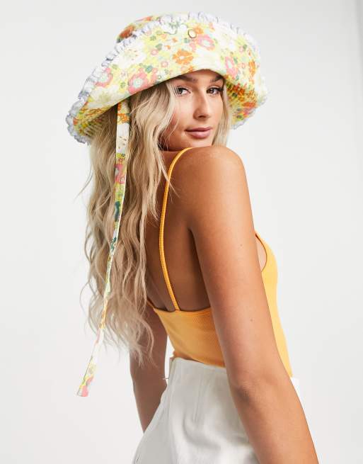 Damson Madder cotton scallop edge sun hat in orange floral print, 2 of 4