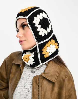 Damson Madder crochet loose hood in black and yellow ASOS