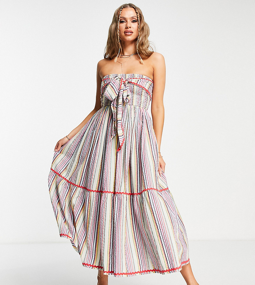 Damson Madder cross front beach dress in textured stripe-Multi