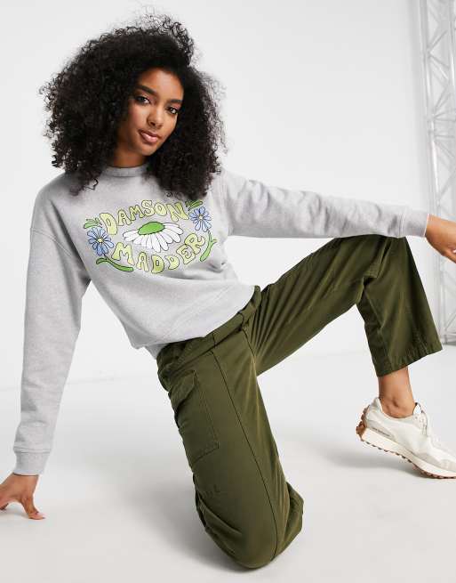 Damson Madder daisy print sweatshirt in grey marl, 4 of 4