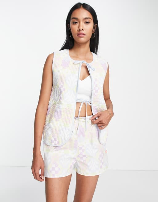 Damson Madder - Doorgestikte gilet met vaasprint in multi