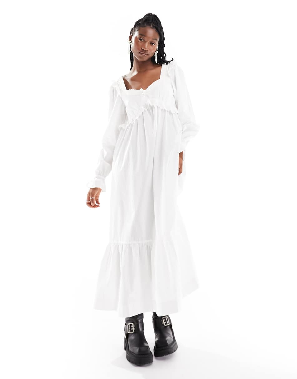 Damson Madder edith vintage style ruffle midaxi dress in ivory